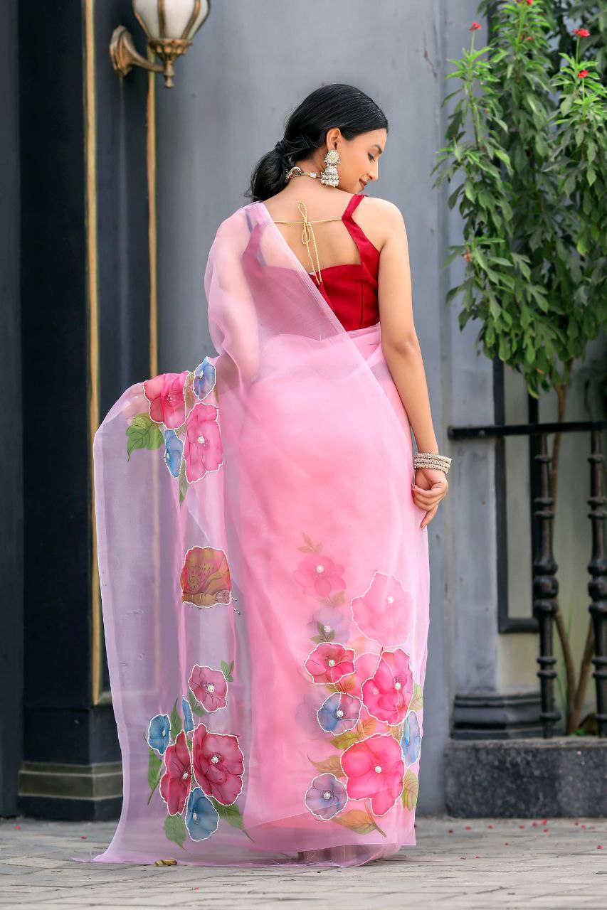 Soft pure organza handwork sarees