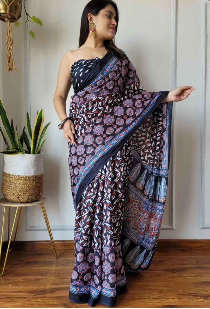 DIGITAL JAIPURI PRINTED PURE COTTON MULMUL SAREE