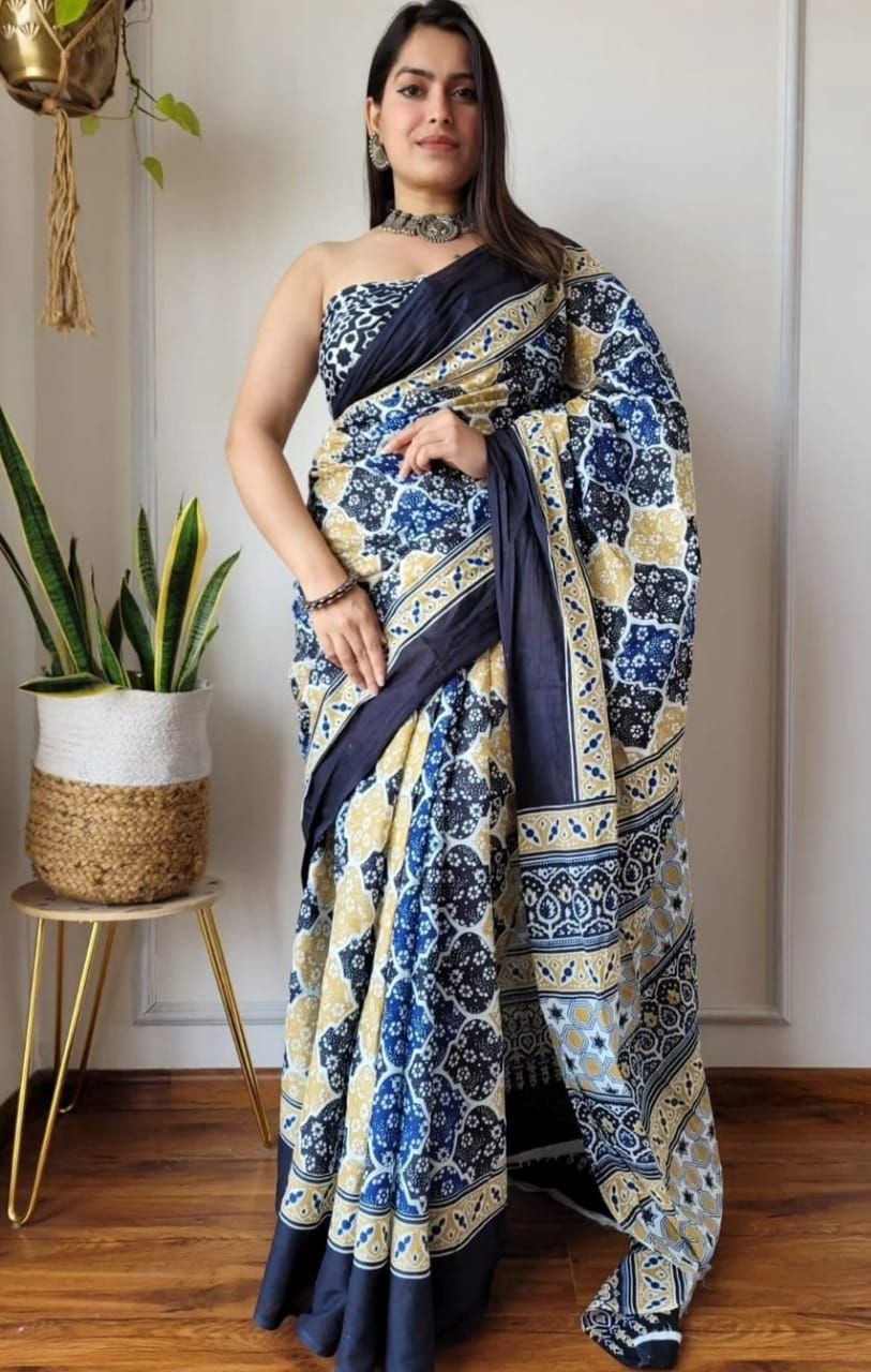 DIGITAL JAIPURI PRINTED PURE COTTON MULMUL SAREE