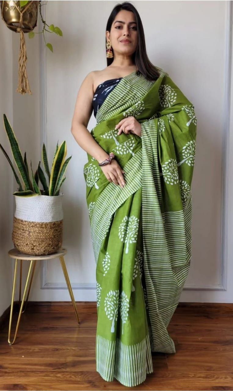 DIGITAL JAIPURI PRINTED PURE COTTON MULMUL SAREE