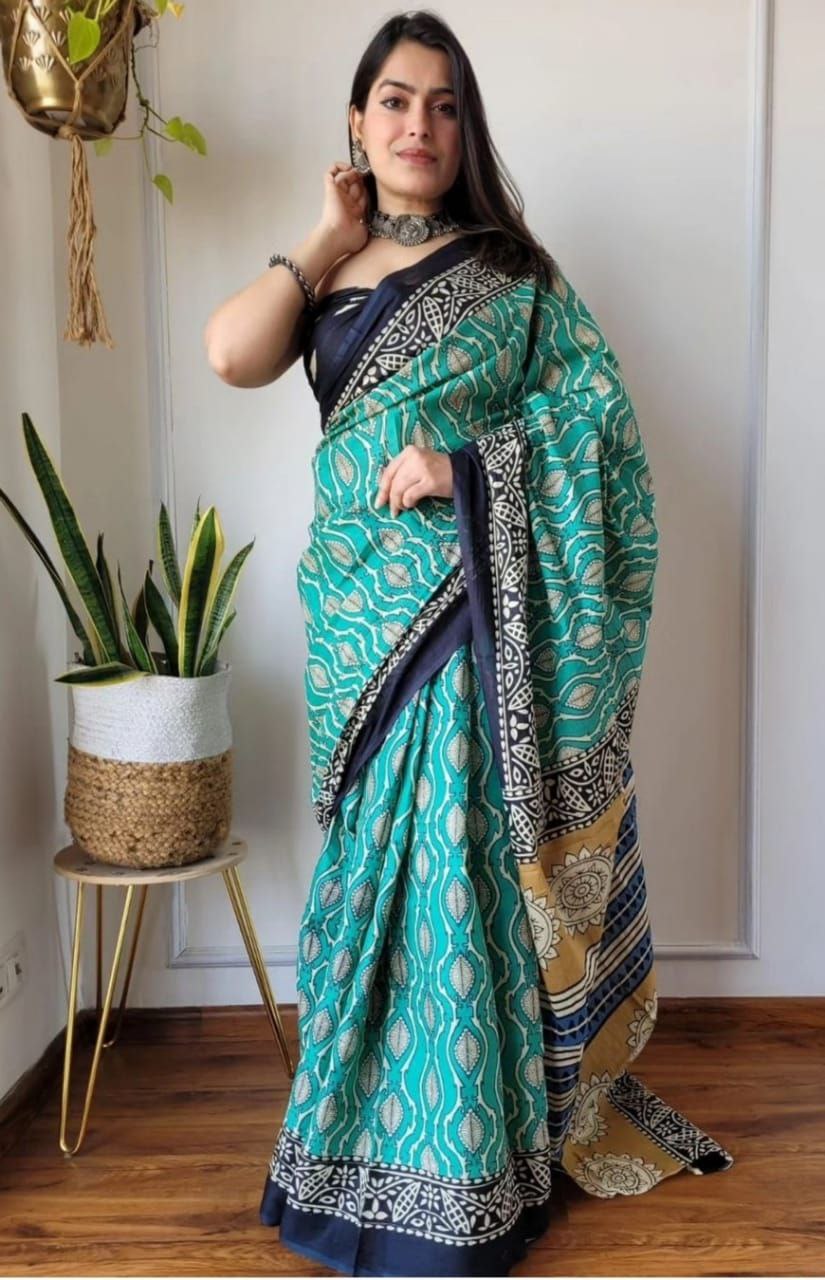 DIGITAL JAIPURI PRINTED PURE COTTON MULMUL SAREE