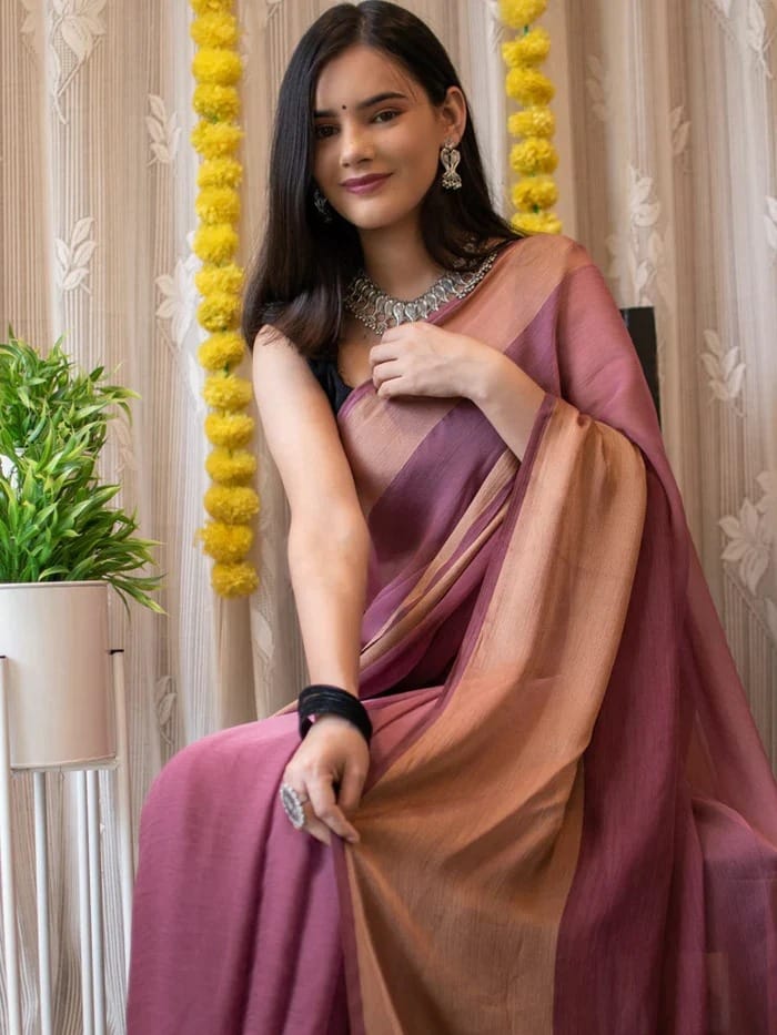 Purple Colour 1-Minute Ready To Wear Chiffon Silk Saree