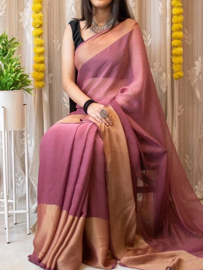 Purple Colour 1-Minute Ready To Wear Chiffon Silk Saree