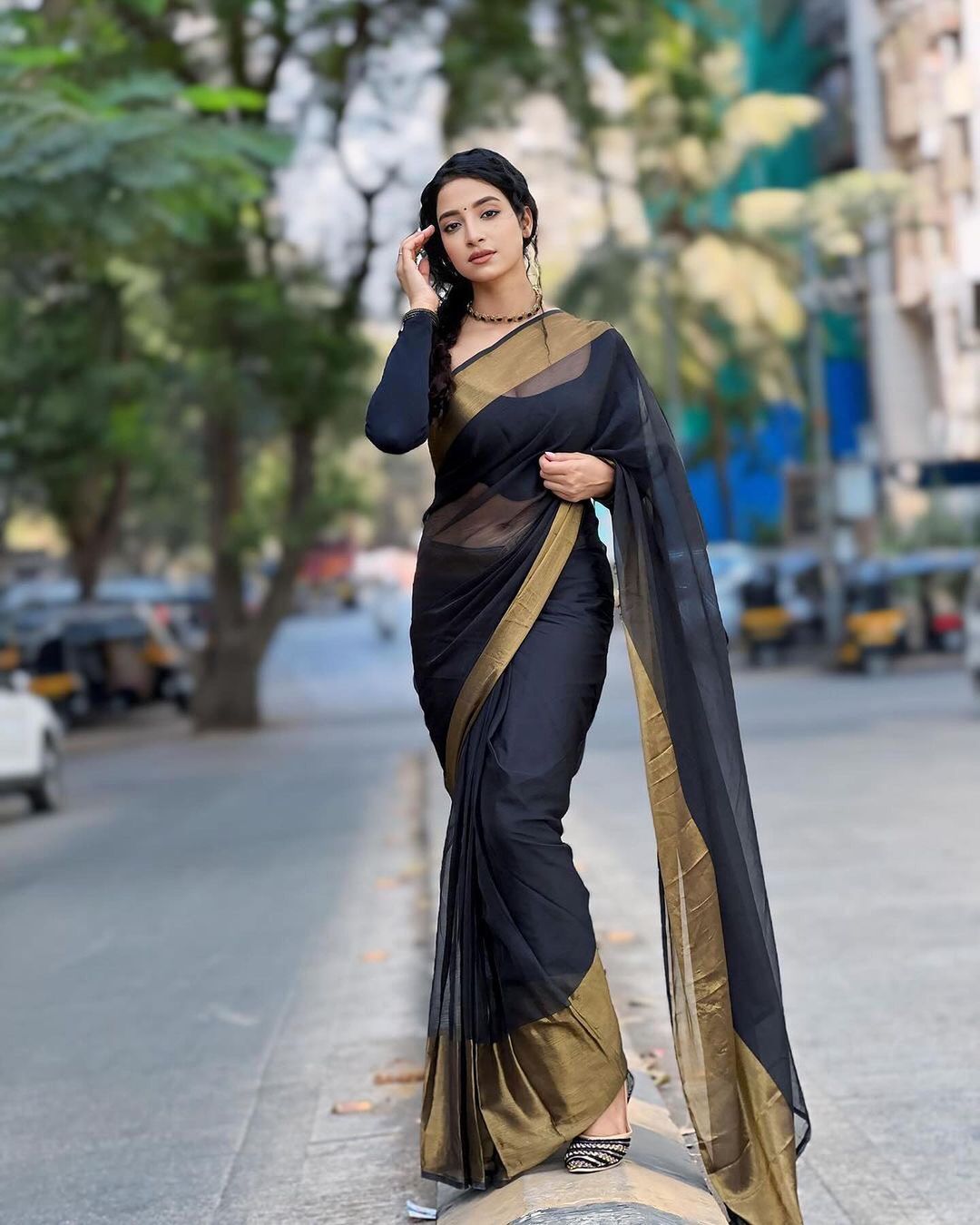 Purple Colour 1-Minute Ready To Wear Chiffon Silk Saree