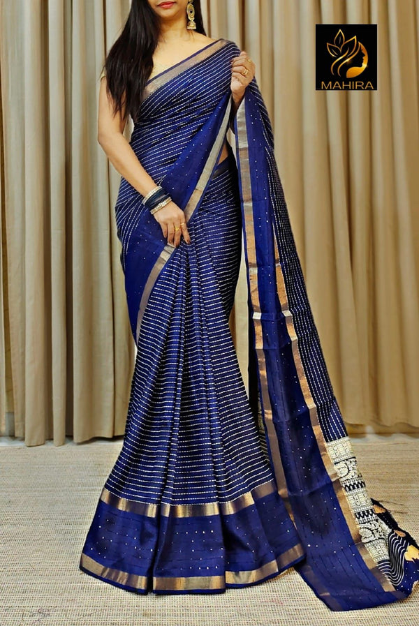 Indigo Blue Colour Dola Silk Saree