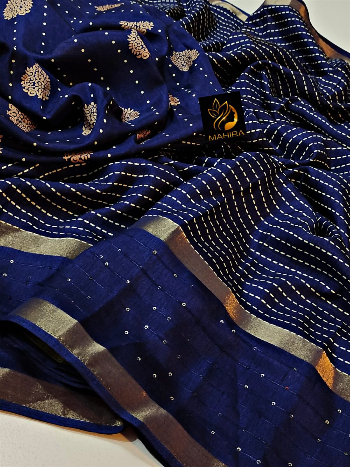 Indigo Blue Colour Dola Silk Saree