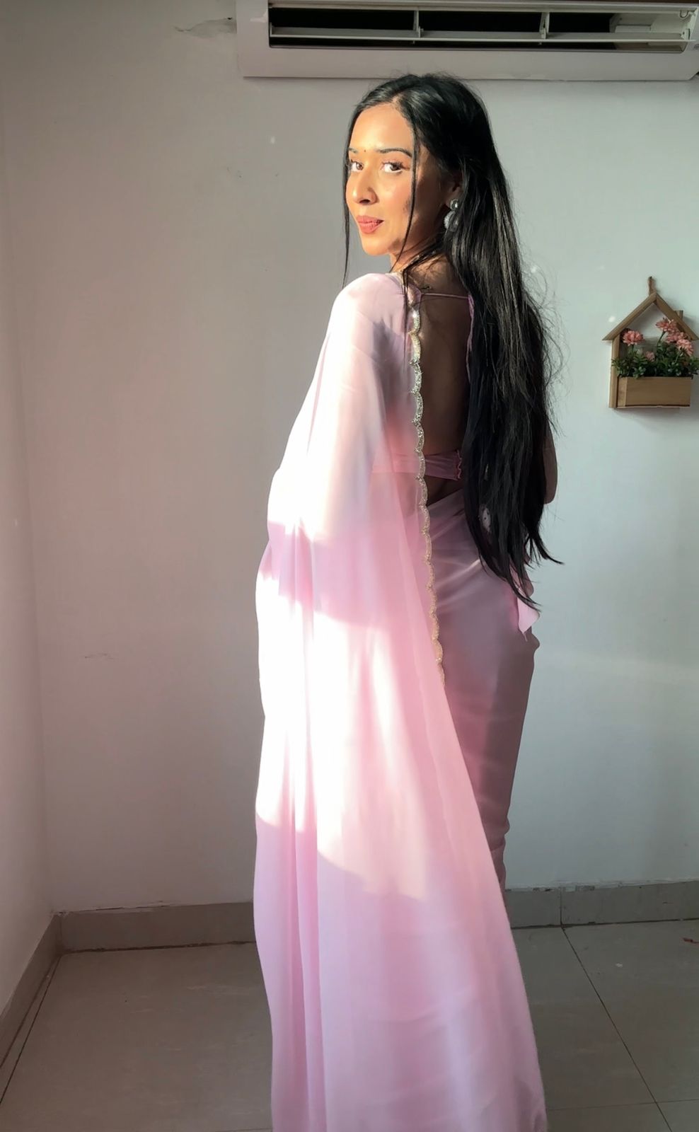 Propinquity 1-Minute Ready To Wear Baby Pink Georgette Saree