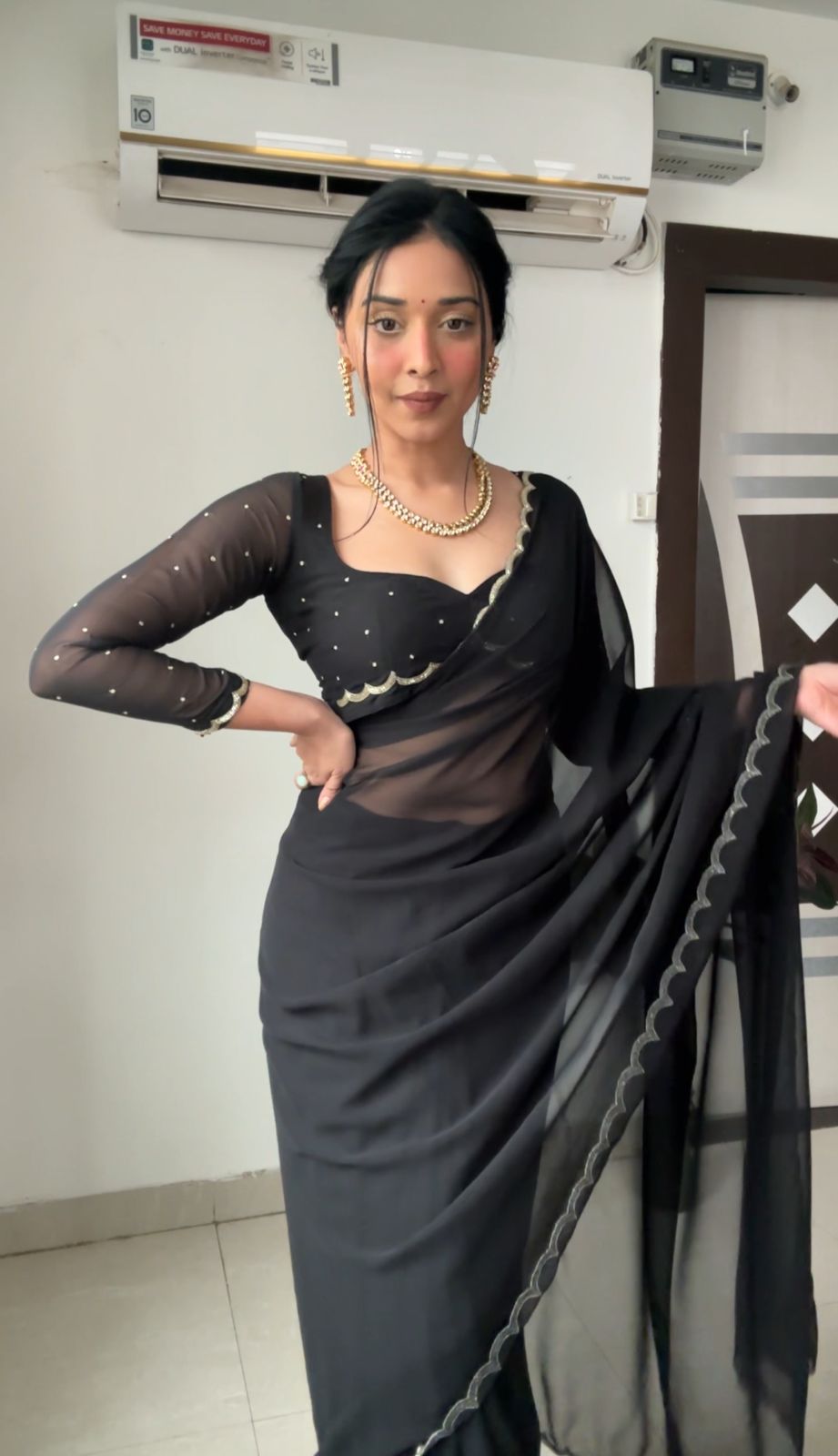 Wine Super Saree Georgette Embellished With Beautiful Handwork With Cutwork Border