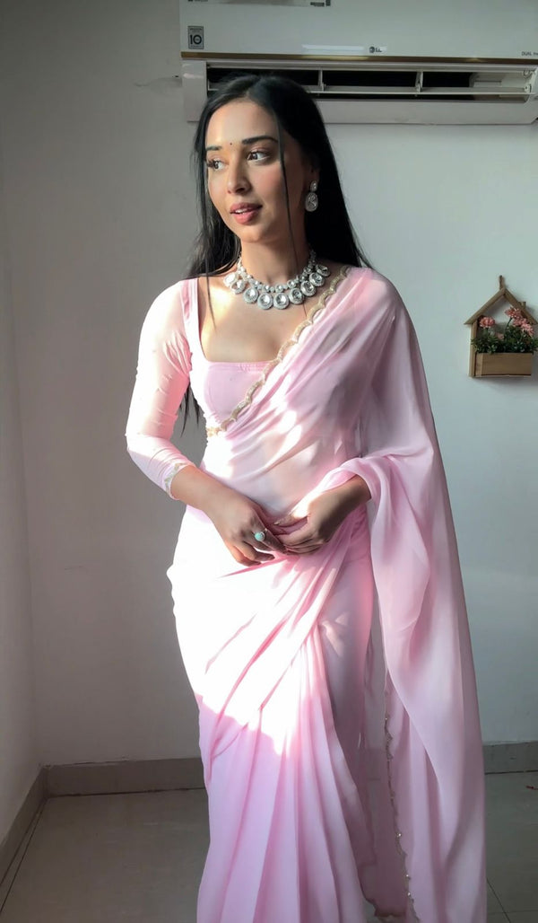 Propinquity 1-Minute Ready To Wear Baby Pink Georgette Saree