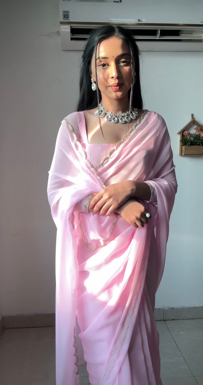 Propinquity 1-Minute Ready To Wear Baby Pink Georgette Saree