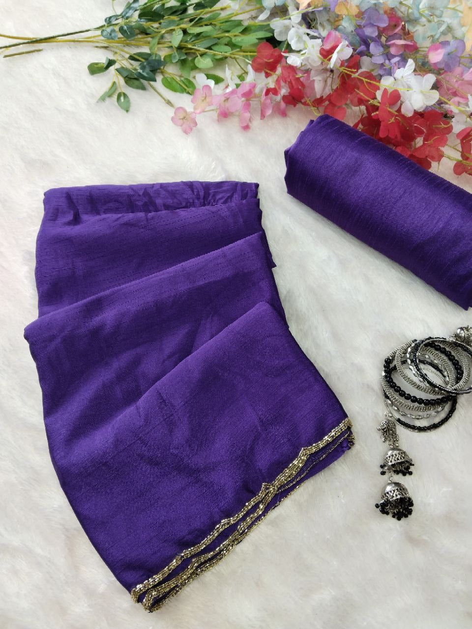 Pretty 1-Minute Ready To Wear Royal Blue Chiffon Silk Saree