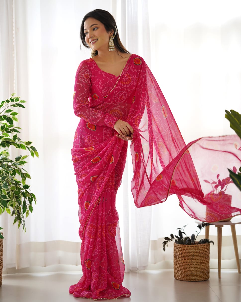 1 Minute Ready To Wear Chiffon Printed  Saree