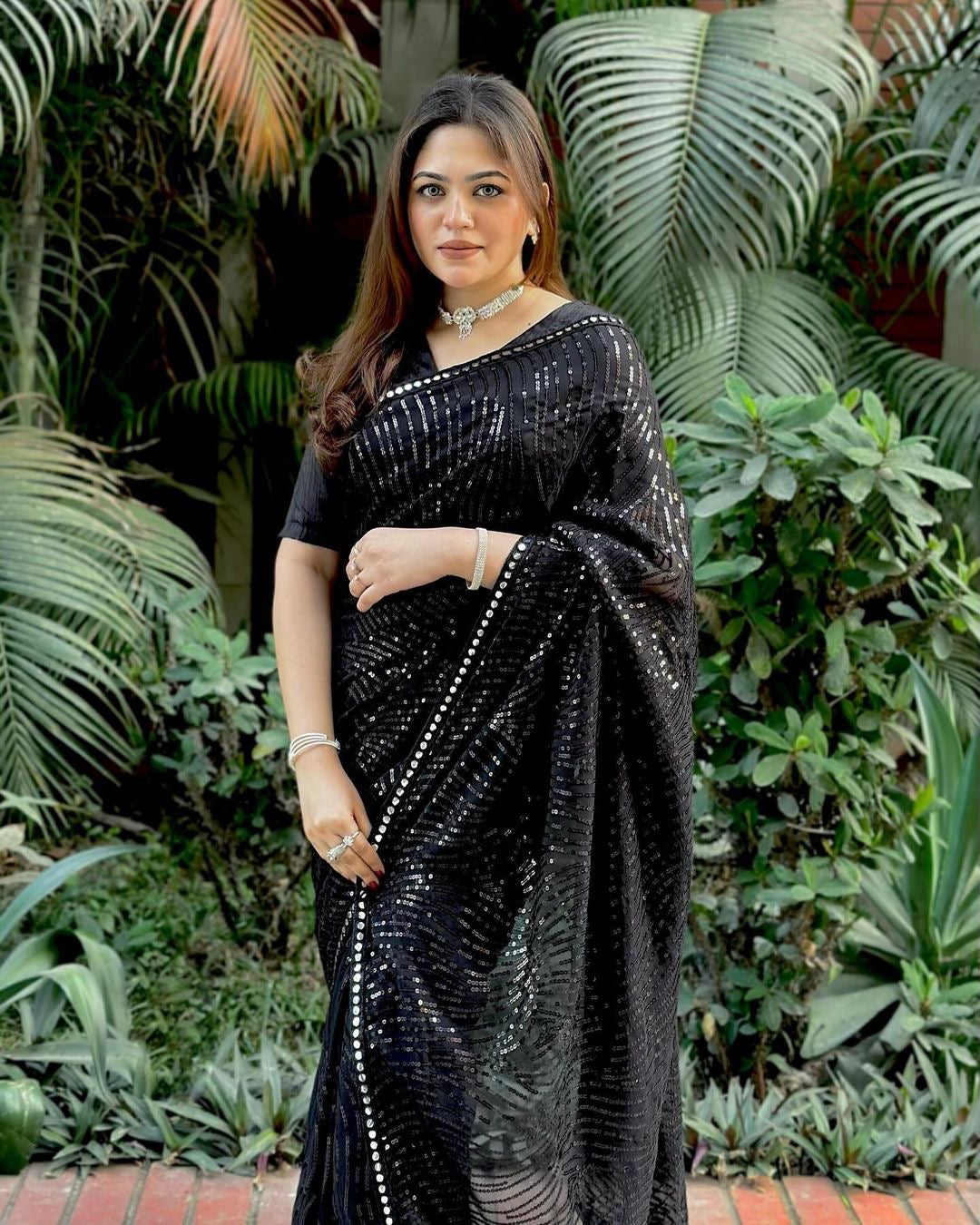 Black Stylish Bollywood Sequence Work Saree