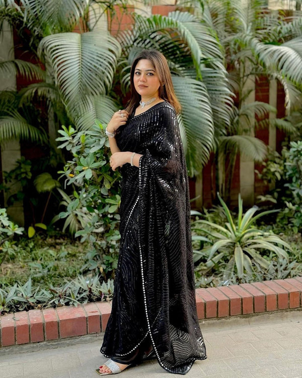 Black Stylish Bollywood Sequence Work Saree