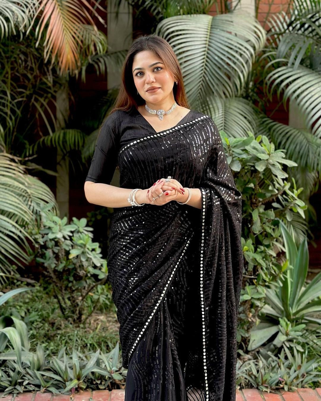 Black Stylish Bollywood Sequence Work Saree