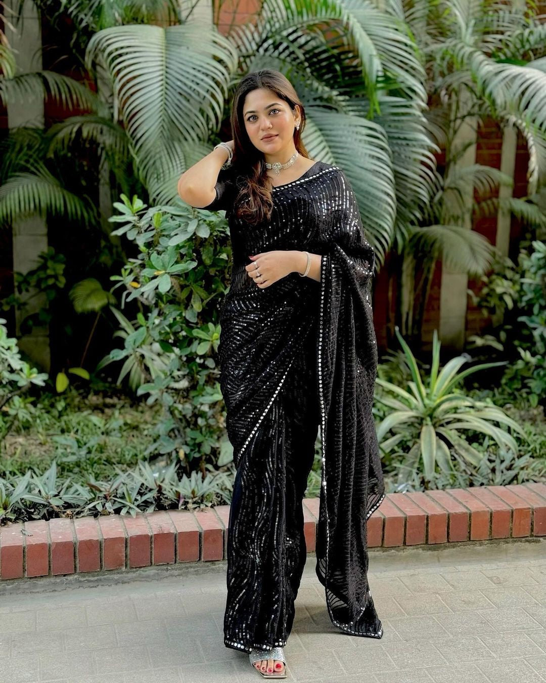 Black Stylish Bollywood Sequence Work Saree