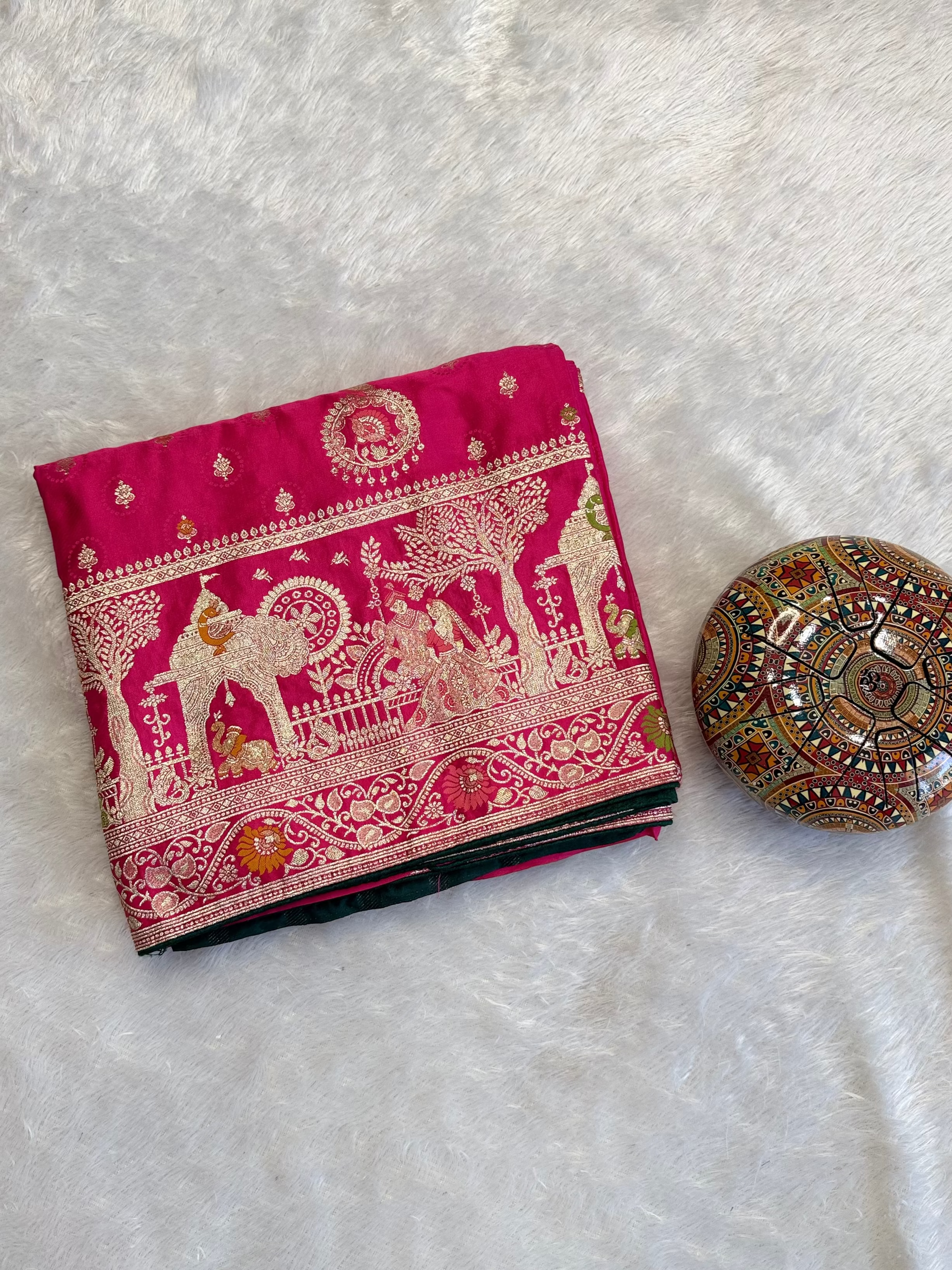Vintage Heritage Motif Magenta Color Saree with Artistic Border
