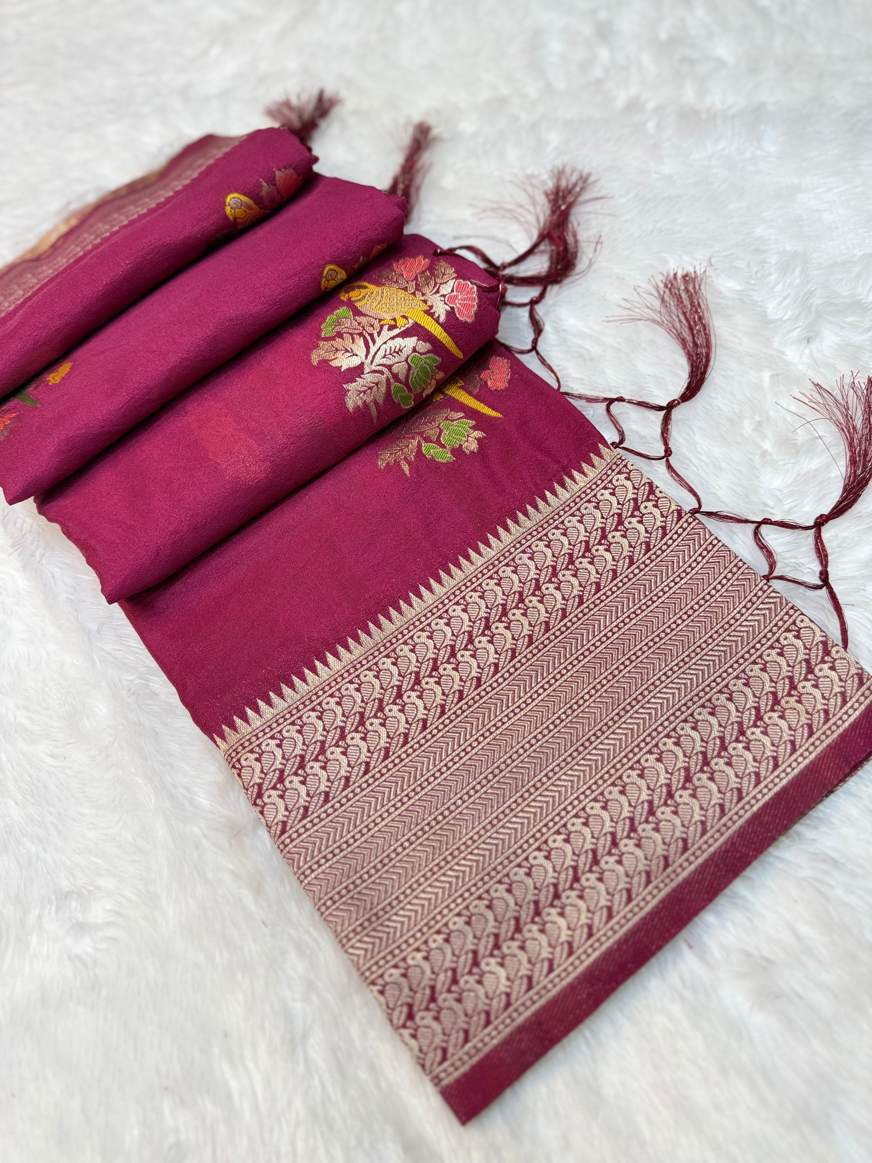 Elegant Maroon Silk Saree with Floral Buti Design, Grand Zari Border & Festive Appeal