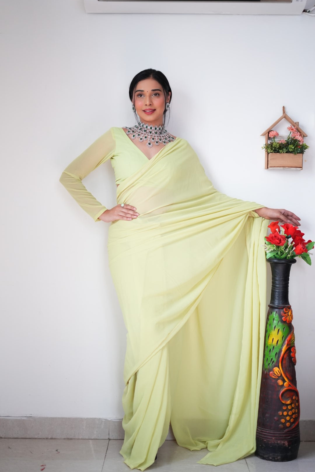 1-Min Georgette Ready To Wear Saree With Blouse Piece