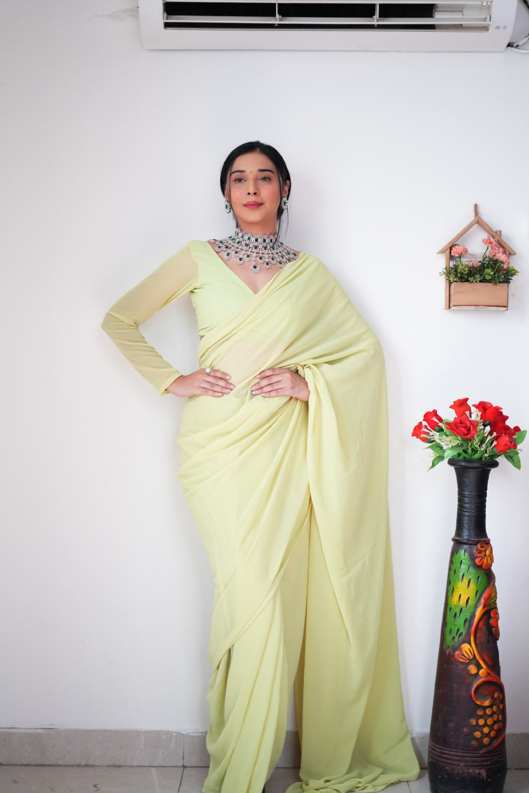 1-Min Georgette Ready To Wear Saree With Blouse Piece