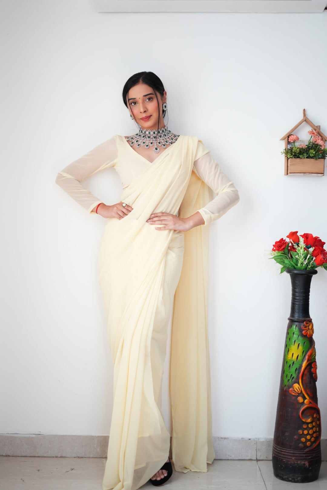 1-Min Georgette Ready To Wear Saree With Blouse Piece