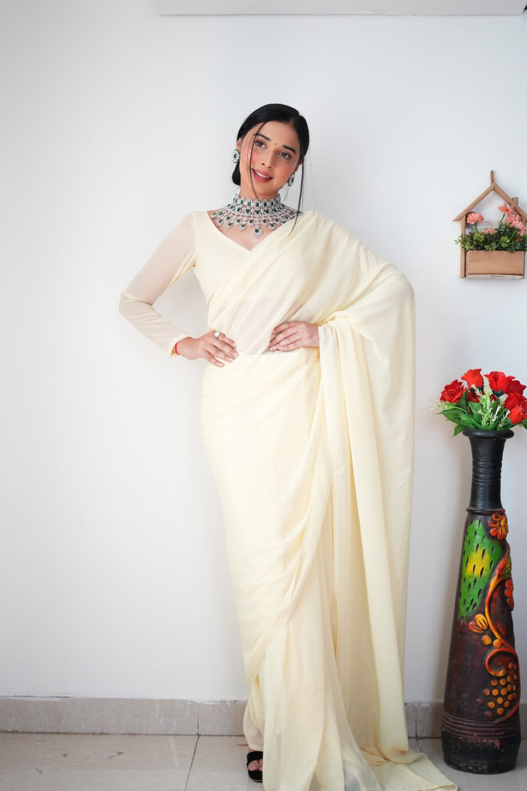 1-Min Georgette Ready To Wear Saree With Blouse Piece