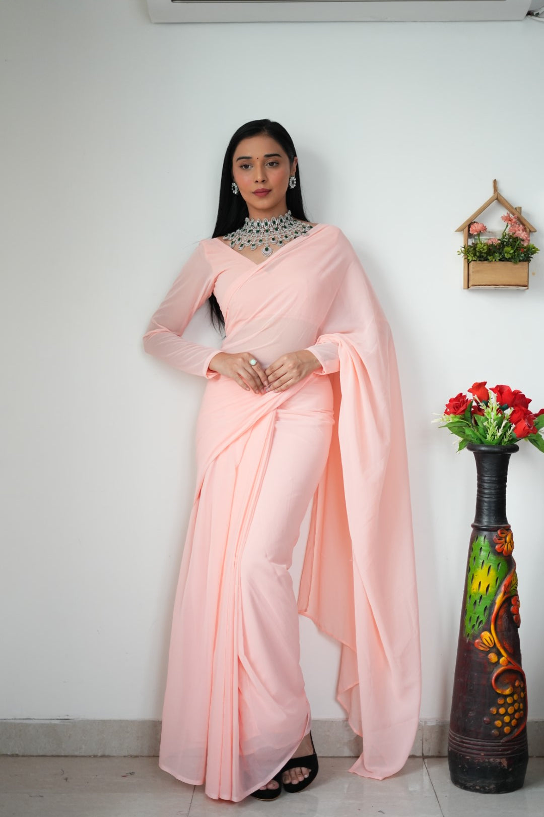 1-Min Georgette Ready To Wear Saree With Blouse Piece