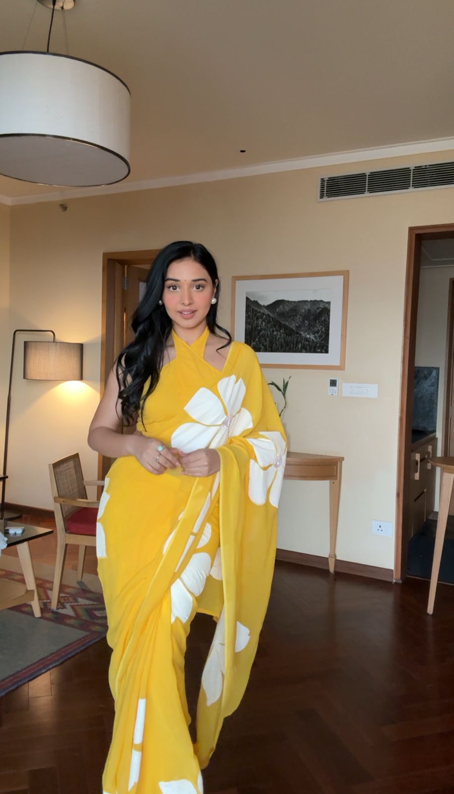 Piquant 1-Minute Ready To Wear Yellow Georgette Saree