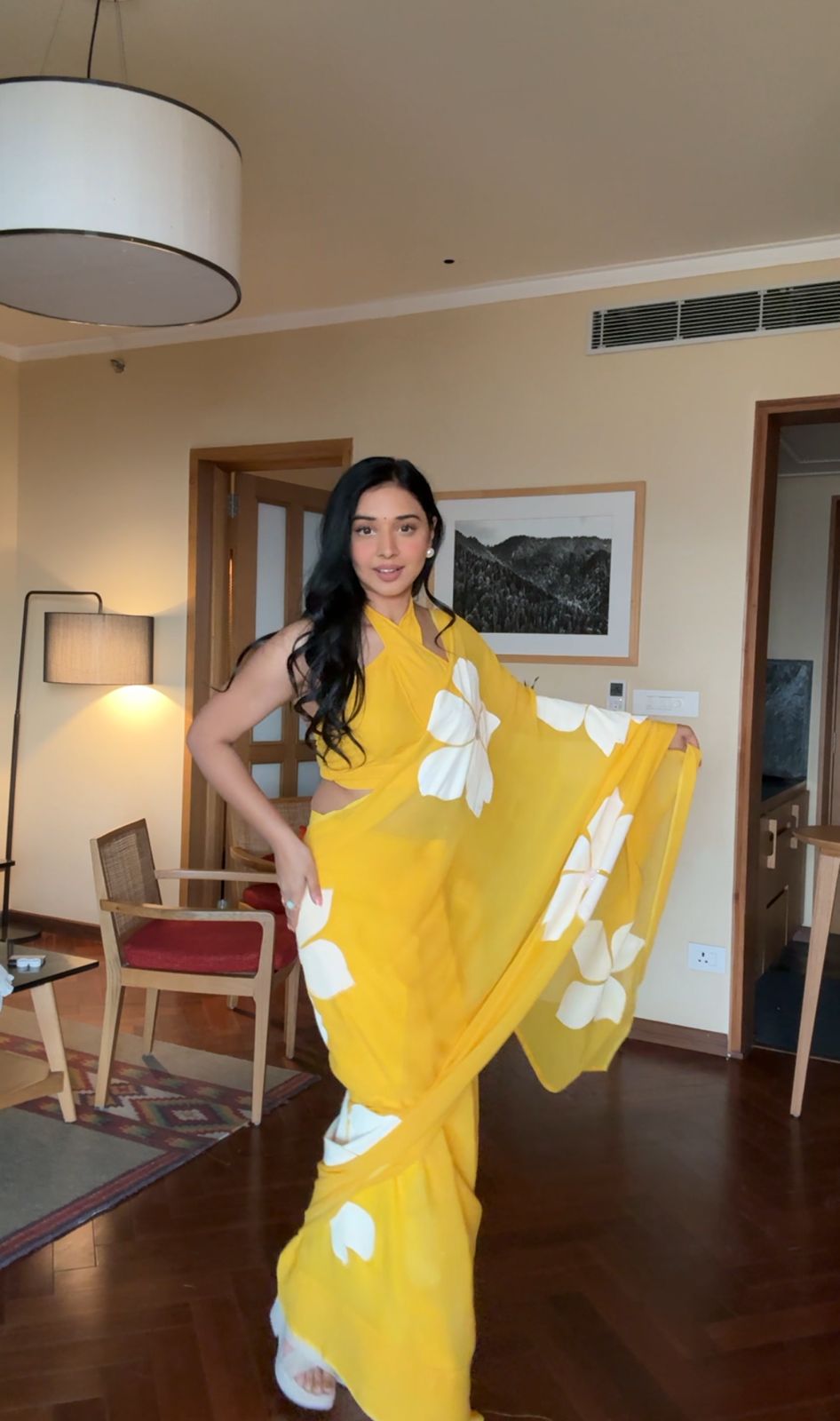 Piquant 1-Minute Ready To Wear Yellow Georgette Saree