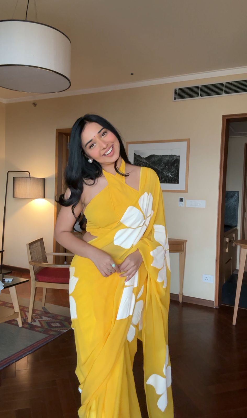 Piquant 1-Minute Ready To Wear Yellow Georgette Saree