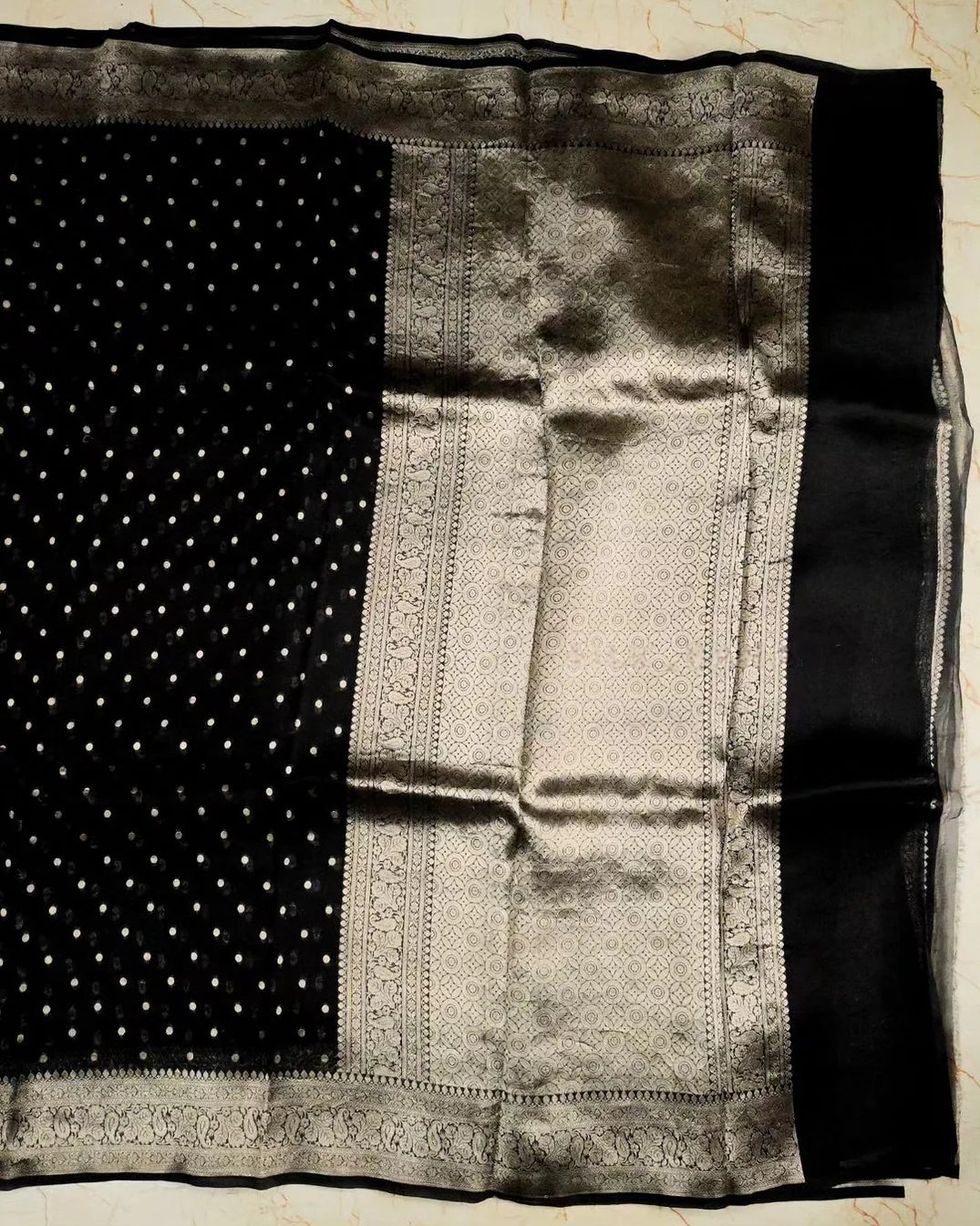 Black Pure Kora Banarasi Handloom Saree