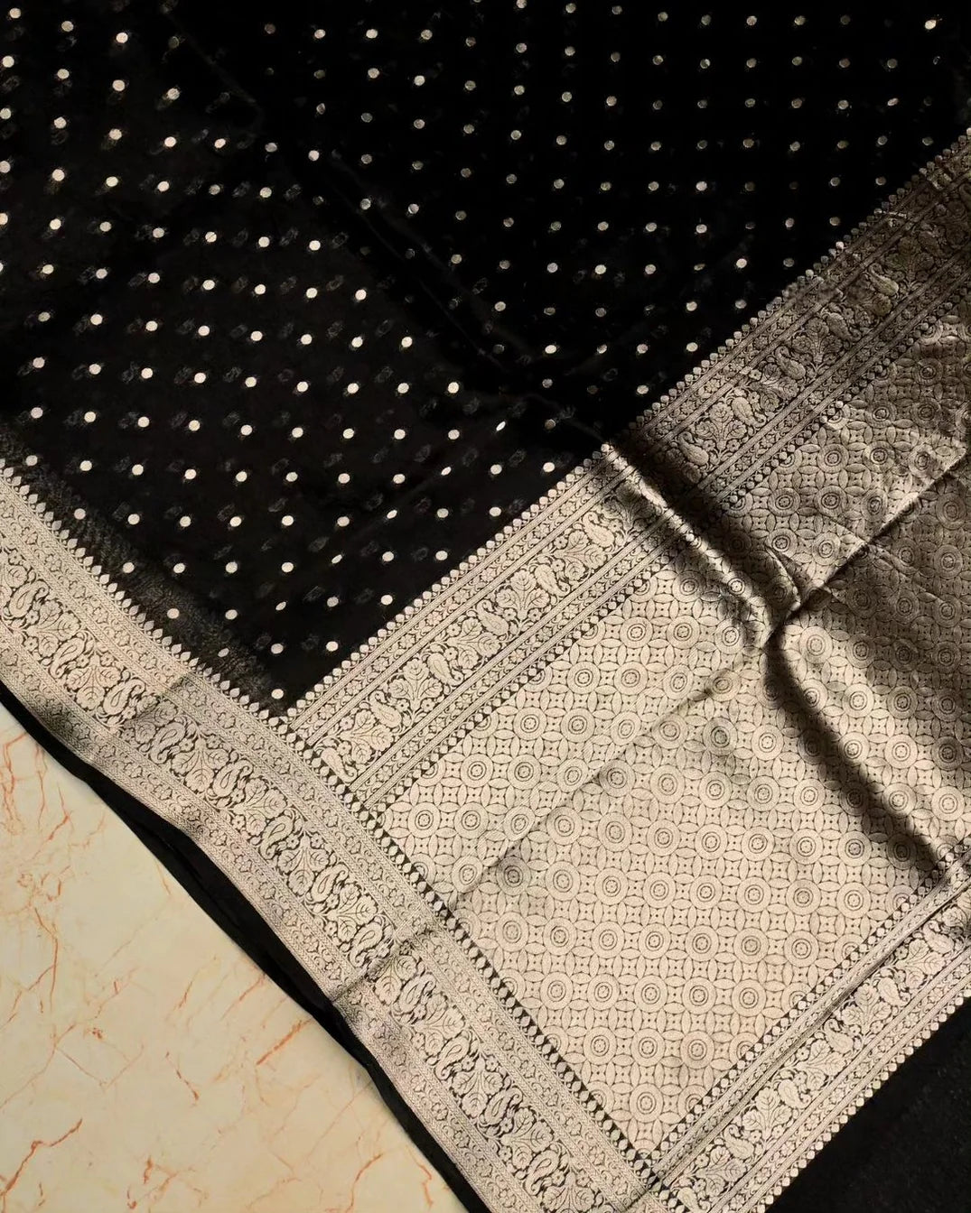 Black Pure Kora Banarasi Handloom Saree