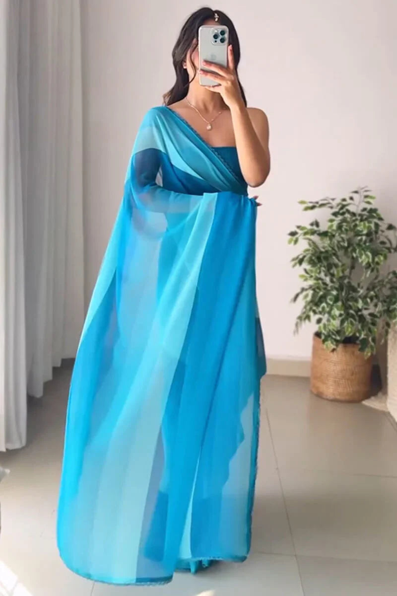 Marvellous 1-Minute Ready To Wear Firozi Georgette Saree