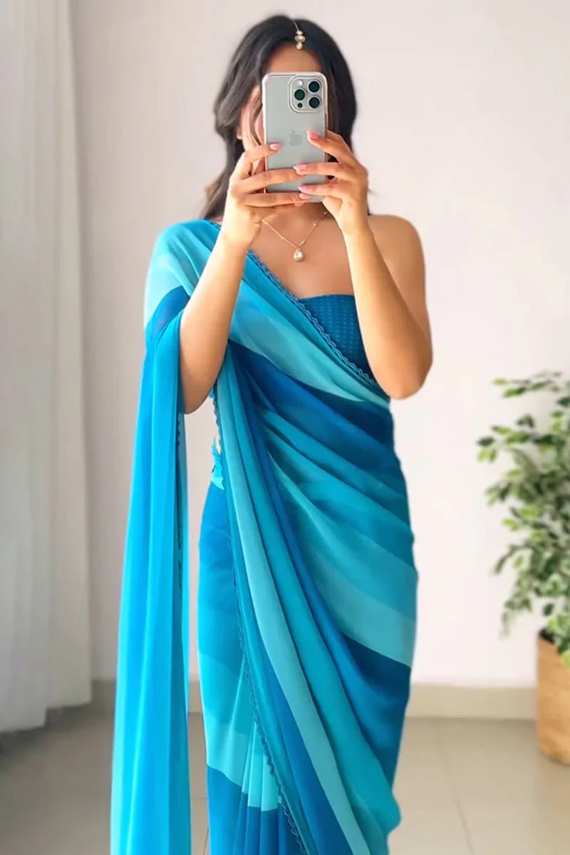 Marvellous 1-Minute Ready To Wear Firozi Georgette Saree