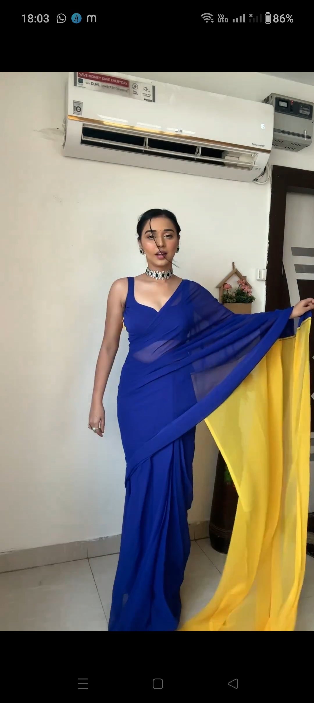 Blue and Yellow Colour 1-Min Georgette Ready To Wear Saree With Blouse Piece