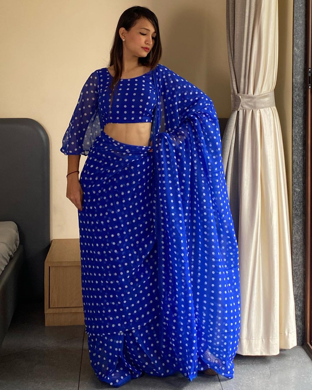 Embrocation 1-Minute Ready To Wear Blue Georgette Saree