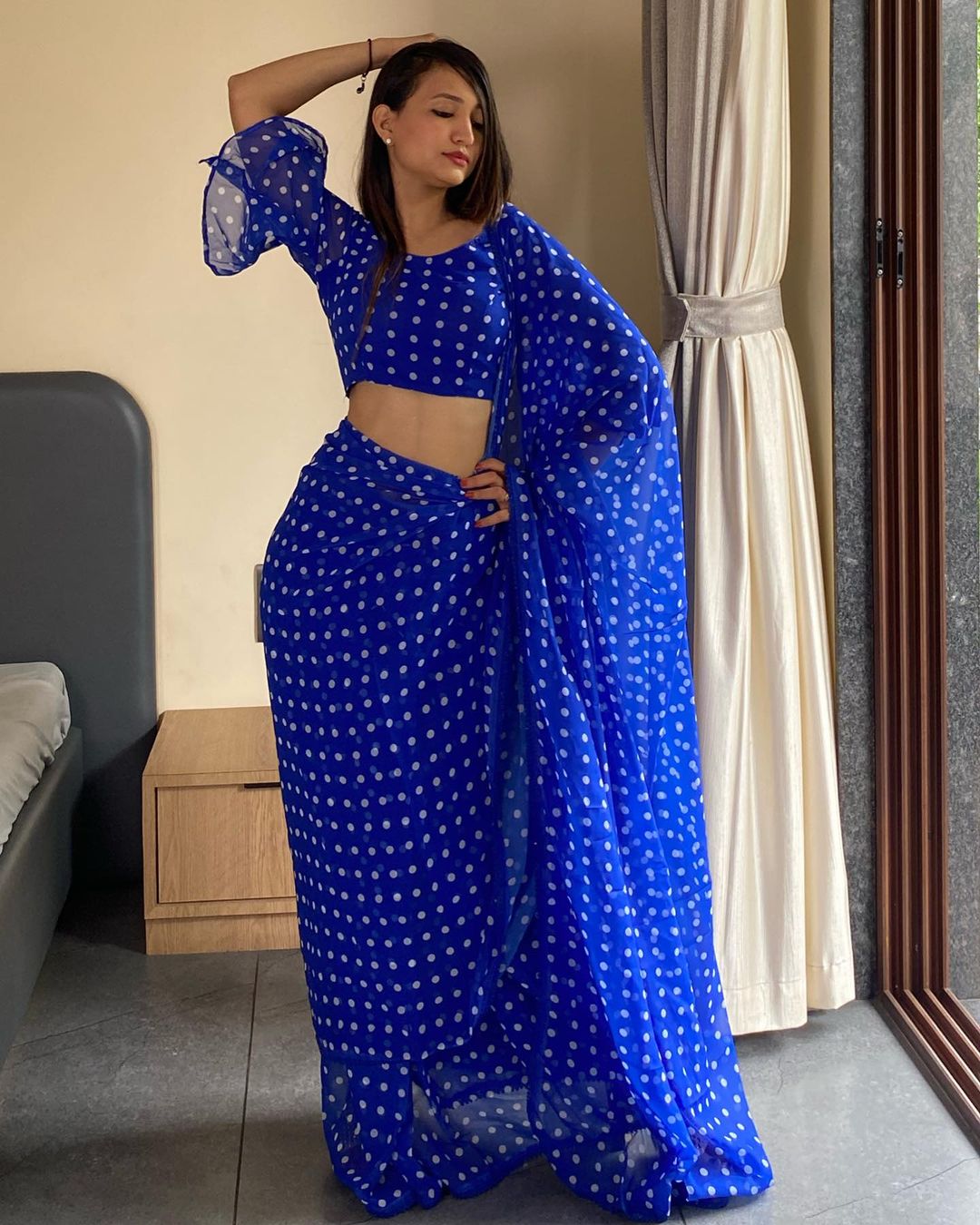 Embrocation 1-Minute Ready To Wear Blue Georgette Saree