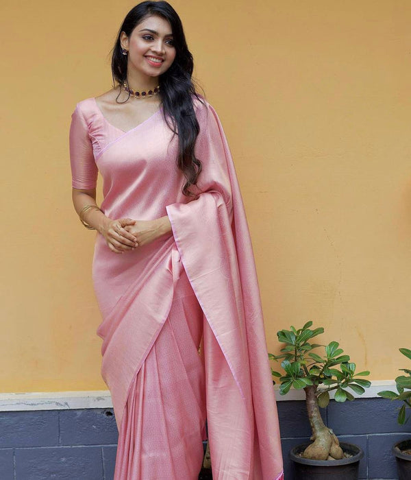 Baby Pink Colour Kanjivaram Woven Silk Saree With Blouse Piece