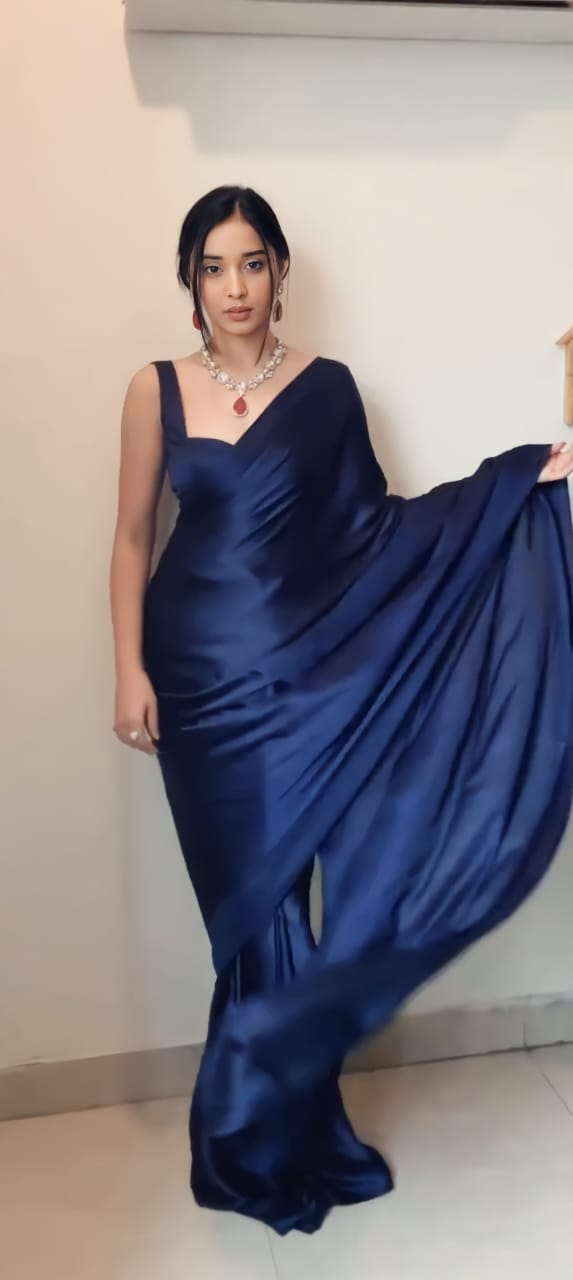 1-Min Satin Ready To Wear Saree With Blouse Piece