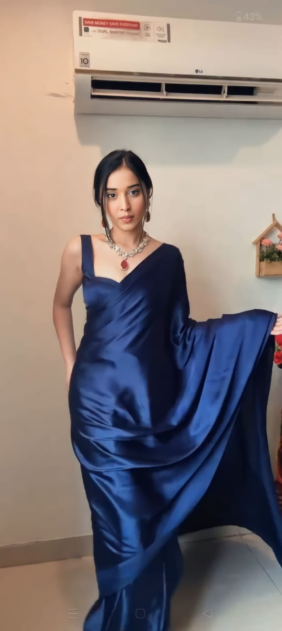 1-Min Satin Ready To Wear Saree With Blouse Piece