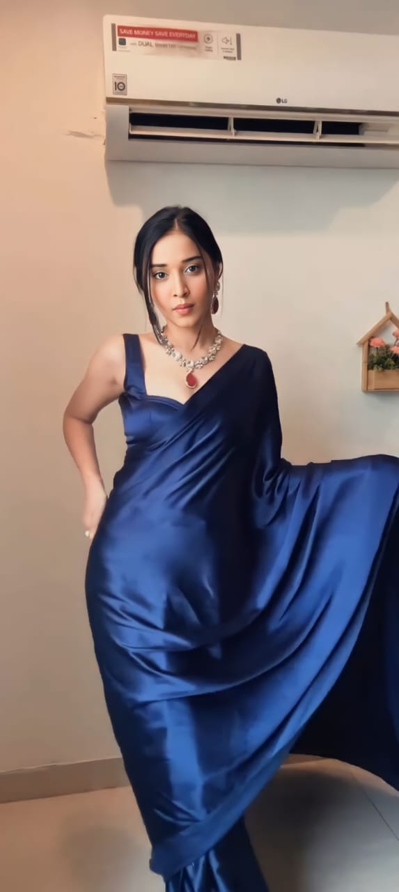 1-Min Satin Ready To Wear Saree With Blouse Piece