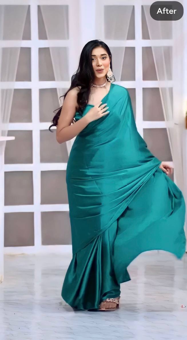 1-Min Satin Ready To Wear Saree With Blouse Piece