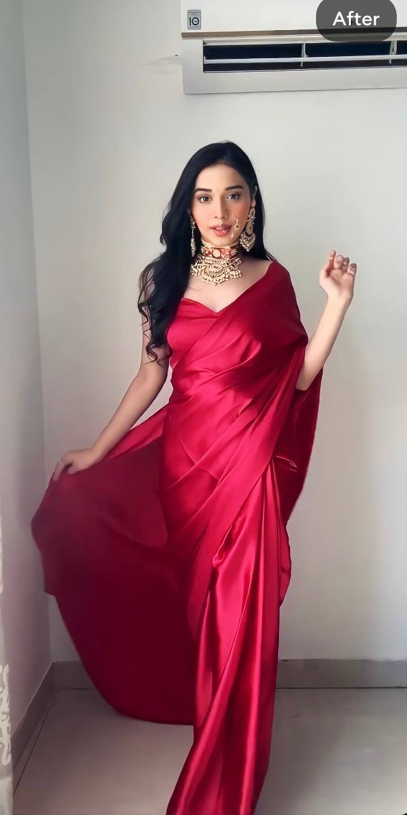 1-Min Satin Ready To Wear Saree With Blouse Piece