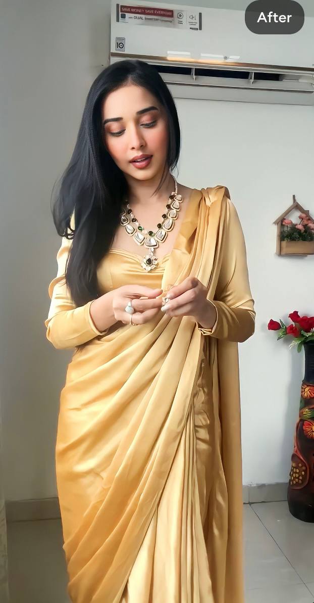 1-Min Satin Ready To Wear Saree With Blouse Piece