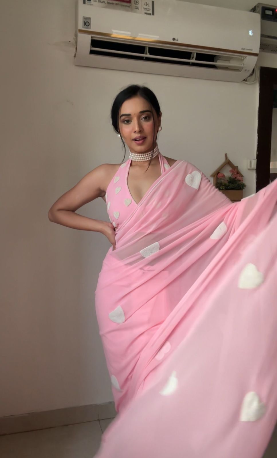 Baby Pink Colour 1-Min Georgette Ready To Wear Saree With Blouse Piece