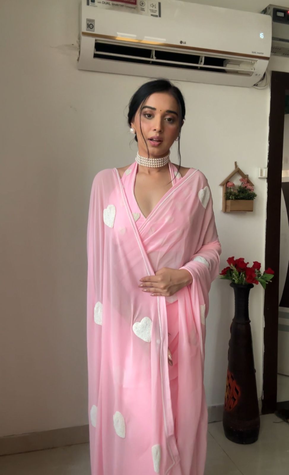 Baby Pink Colour 1-Min Georgette Ready To Wear Saree With Blouse Piece