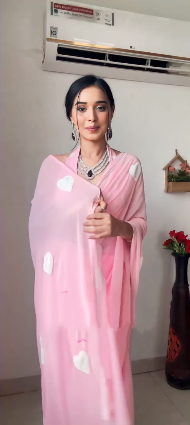 Baby Pink Colour 1-Min Georgette Ready To Wear Saree With Blouse Piece