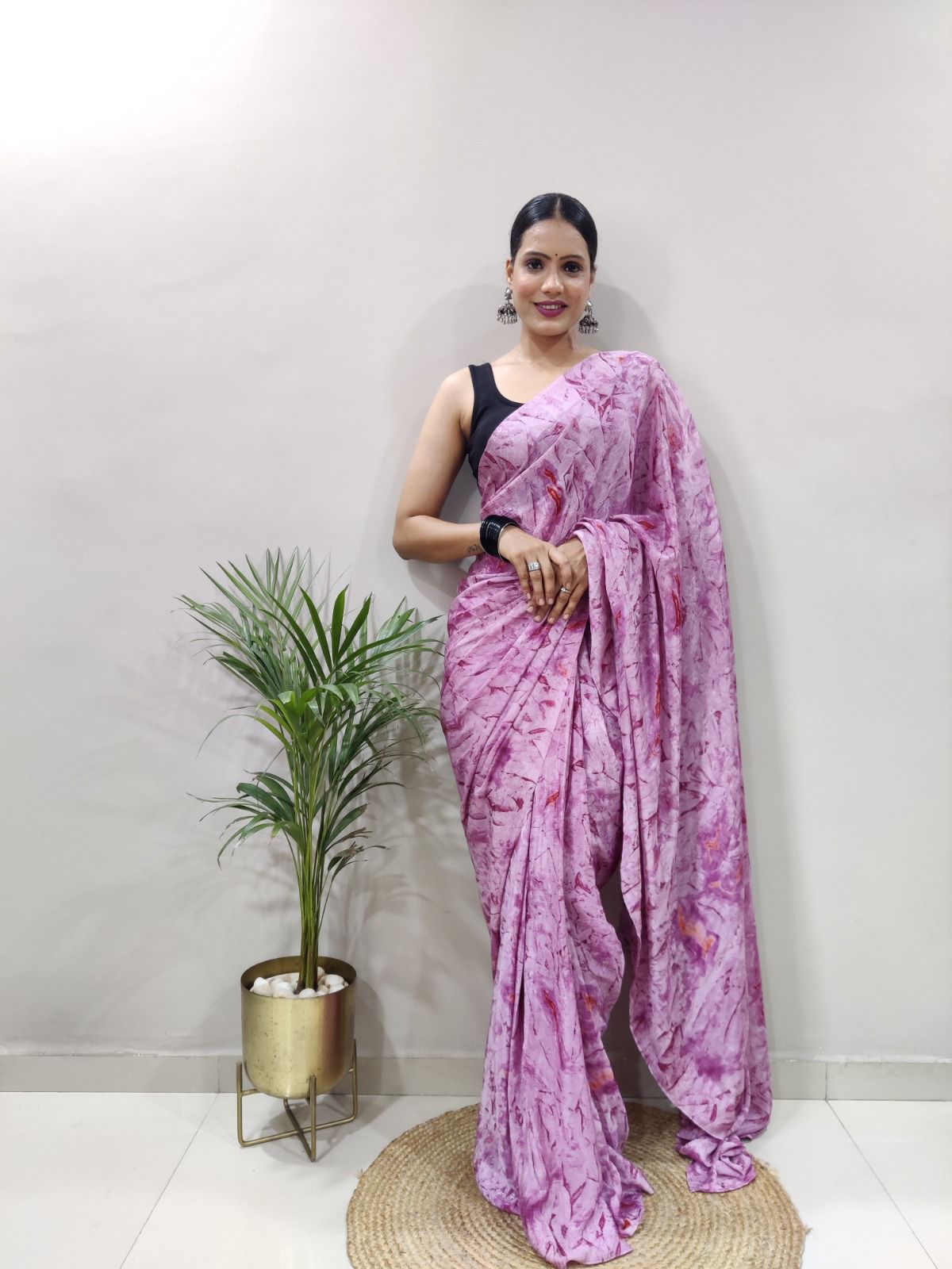 Party Wear 1-Min Georgette Ready To Wear Saree With Blouse Piece