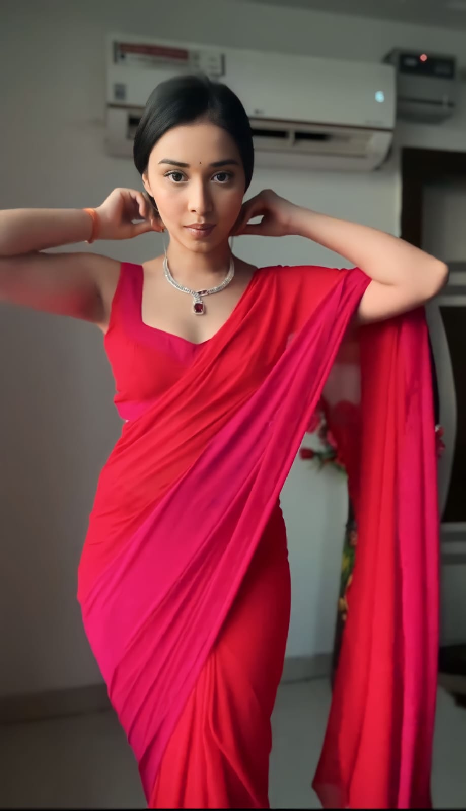 Rani Pink Color 1-Min Georgette Ready To Wear Saree With Blouse Piece