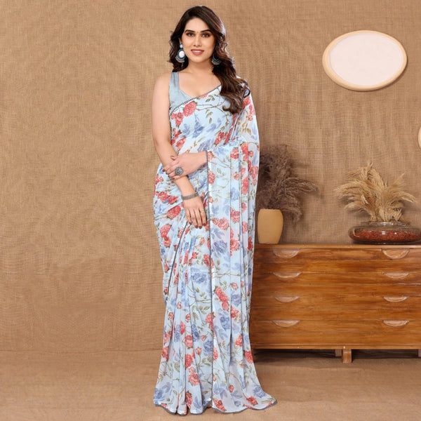 Mellifluous 1-Minute Ready To Wear Sky Georgette Saree